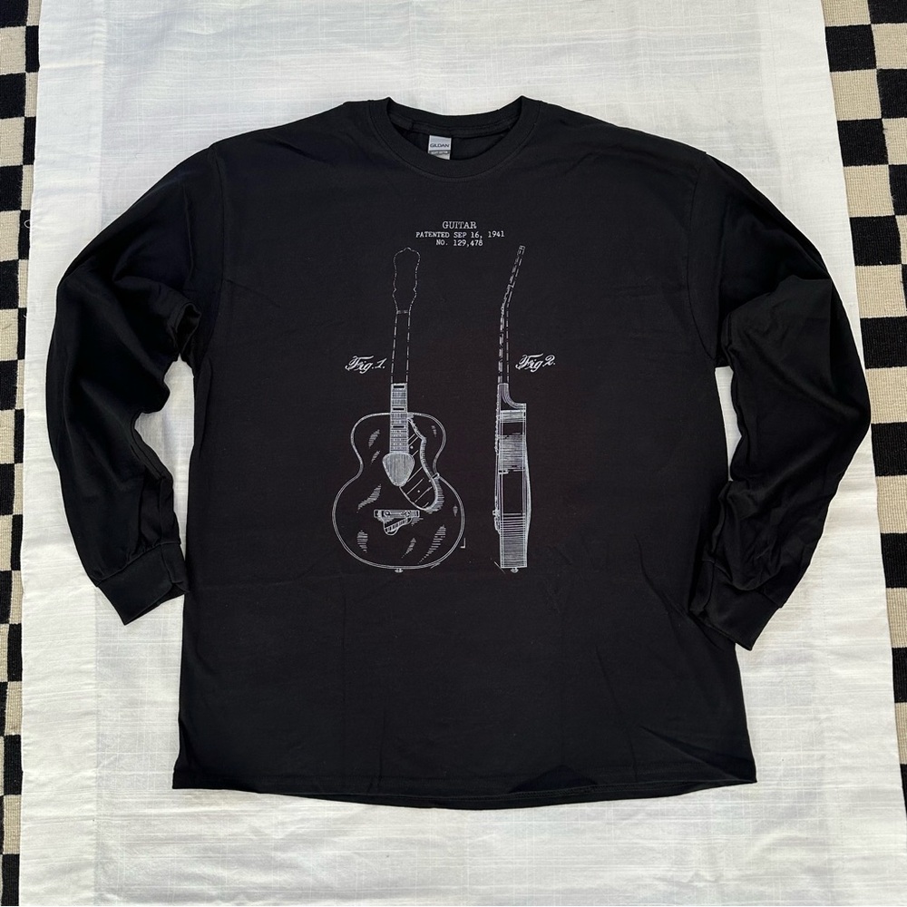 Gildan Heavy Cotton XL Guitar Patent Sept.16,1941 Graphic T-Shirt Black